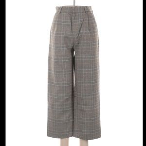 Grey plaid cropped wide-leg trousers